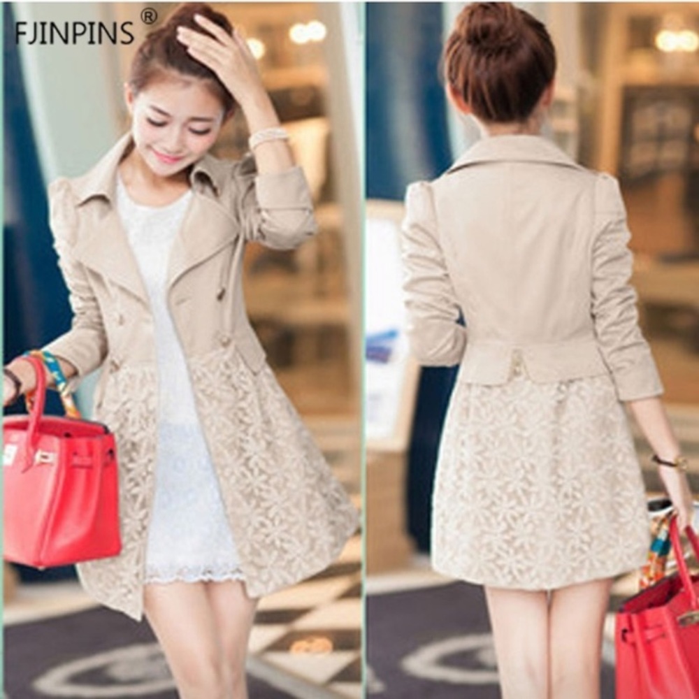 Lightweight Beige Jacket with Floral Lace Detail